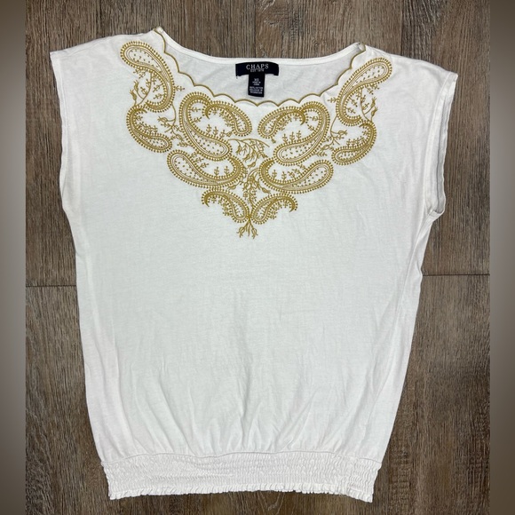 Chaps white cotton top, sz XS - Picture 2 of 7
